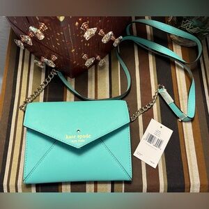 Kate Spade Turquoise/light blue Monday “Share your last piece of gum” Crossbody